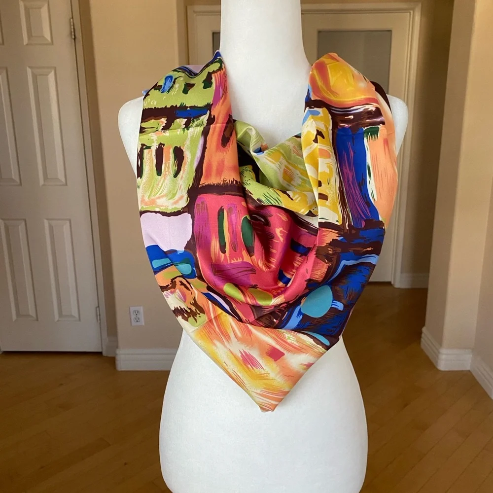 100% Silk Vibrant Multicolor Women's Scarf